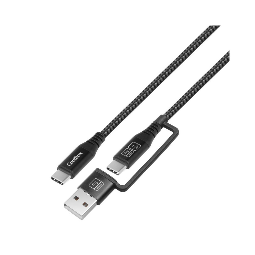 CABLE COOLBOX CARGA RAPIDA DE USB-C+A A USB C DE 1.8M 60W ALUMINIO TRENZADO