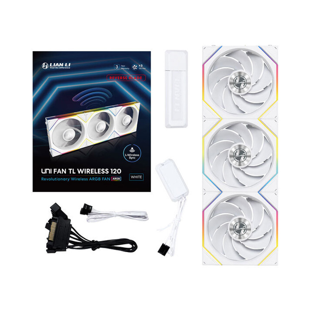 Ventilador Lian Li Uni Fan TL120 Wireless ARGB Reverse Blade 120mm Triple Pack Blanco