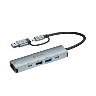 DEVIA HUB DUAL USB+TIPO C 5 EN 1 USBx2/RJ45/USB-Cx2