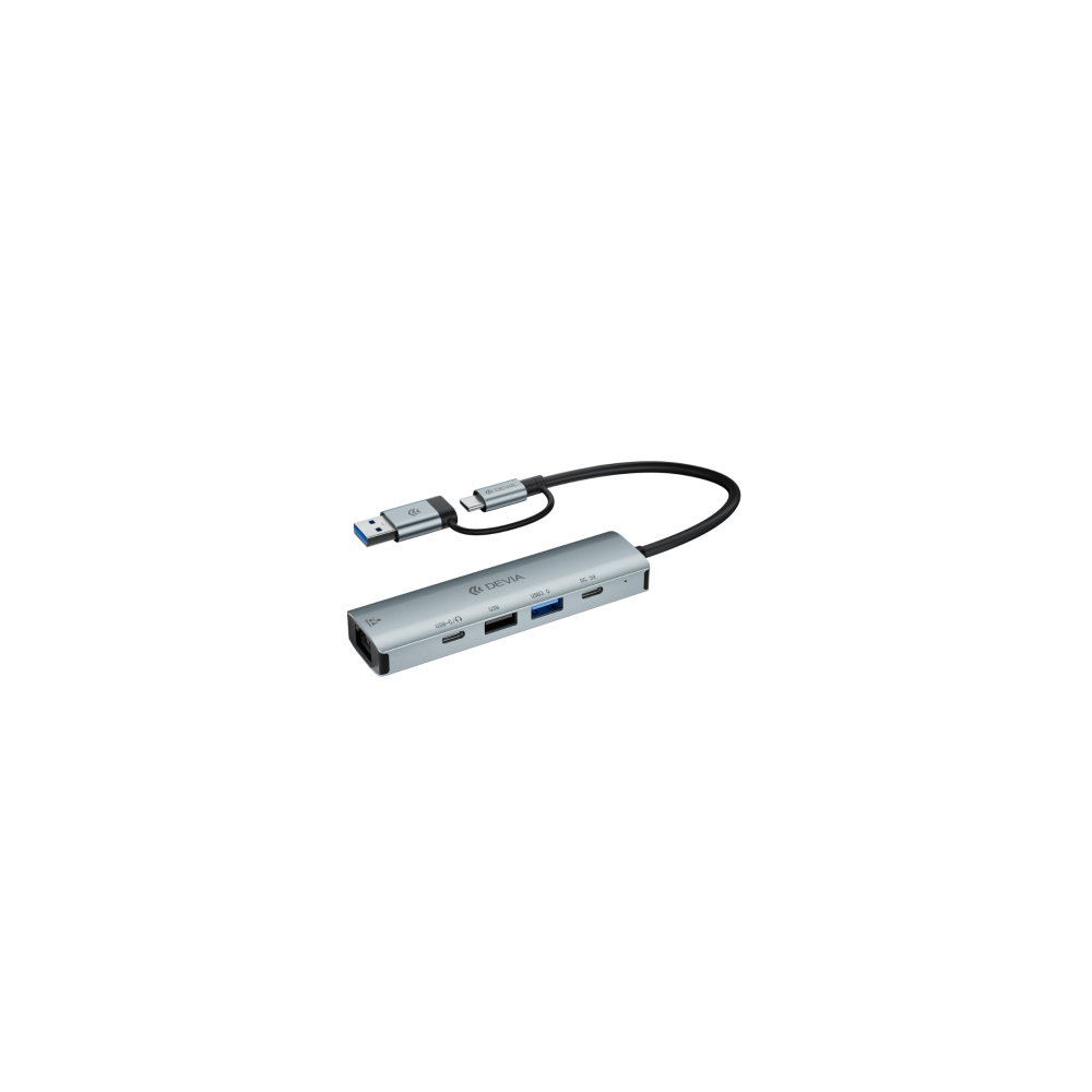 DEVIA HUB DUAL USB+TIPO C 5 EN 1 USBx2/RJ45/USB-Cx2