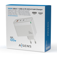 CARGADOR 100W 2USB-C PD3.0 QC4.0 QC5.0 USBA QC3.0 BLANCO AISENS ASCH-100W3P008-W