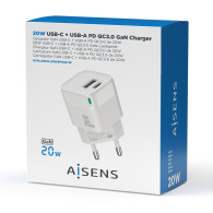 CARGADOR GaN 20W 1xUSB-C PD3.0 QC4.0 1xUSB-A QC3.0 BLANCO AISENS ASCH-20W2P002-W