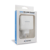 CARGADOR 57W 1xUSB-C PD3.0 45W 1xUSB-A 5V 2.4A 12W BLANCO AISENS ASCH-2PD45A-W