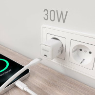 CARGADOR GaN 30W 1xUSB-C PD3.0 QC4.0 BLANCO AISENS ASCH-30W1P018-W
