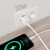 CARGADOR GAN 30W 1xUSB-C PD3.0 QC4.0 BLANCO AISENS ASCH-30W1P035-W
