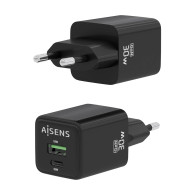 CARGADOR GAN 30W 1xUSB-C PD3.0 QC4.0 1xUSB-A QC3.0 NEGRO AISENS ASCH-30W2P038-BK