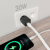 CARGADOR GAN 30W 1xUSB-C PD3.0 QC4.0 1xUSB-A QC3.0 NEGRO AISENS ASCH-30W2P038-BK