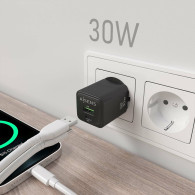 CARGADOR GAN 30W 1xUSB-C PD3.0 QC4.0 1xUSB-A QC3.0 NEGRO AISENS ASCH-30W2P038-BK