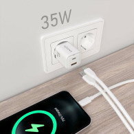 CARGADOR GAN 35W 1xUSB-C PD3.0 QC4.0 1xUSB-A QC3.0 BLANCO AISENS ASCH-35W2P024-W
