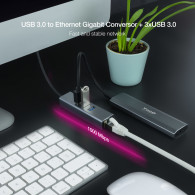 CONVERSOR USB 3.0 ETHERNET GB+3xUSB3.0 GRIS 15 CM NANOCABLE 10.03.0407