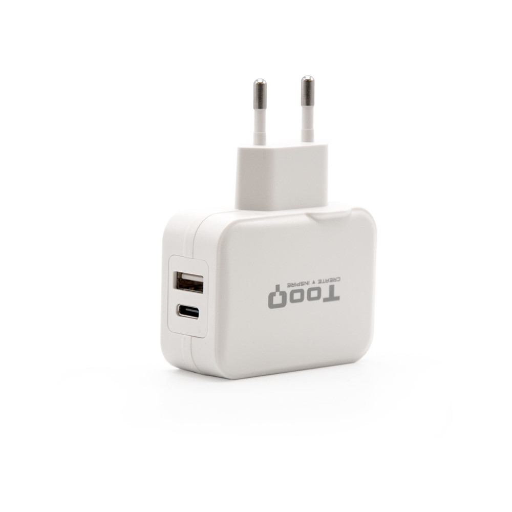CARGADOR USB-C TOOQ PARED DOBLE PUERTO USB-C+USB-A 27W BLANCO TQWC-2SC02WT