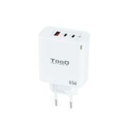 CARGADOR USB-C TOOQ PARED GAN 2USB-C PD + USB-A QC 65W TQWC-GANQC2PD65WT