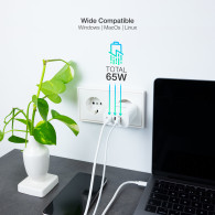 CARGADOR USB-C TOOQ PARED GAN 2USB-C PD + USB-A QC 65W TQWC-GANQC2PD65WT