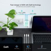 CARGADOR USB-C TOOQ PARED GAN 2USB-C PD + USB-A QC 65W TQWC-GANQC2PD65WT