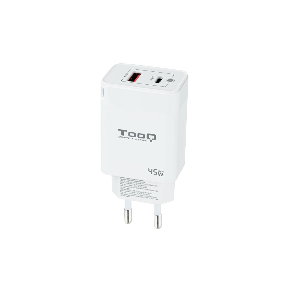 CARGADOR USB-C TOOQ PARED GAN USB-C PD + USB-A QC 45W TQWC-GANQCPD45WT