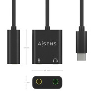 CONVERSOR USB-C A AUDIO 48KHz USB-C-M-2xJACK 3.5-H NEGRO 10CM AISENS A109-0767