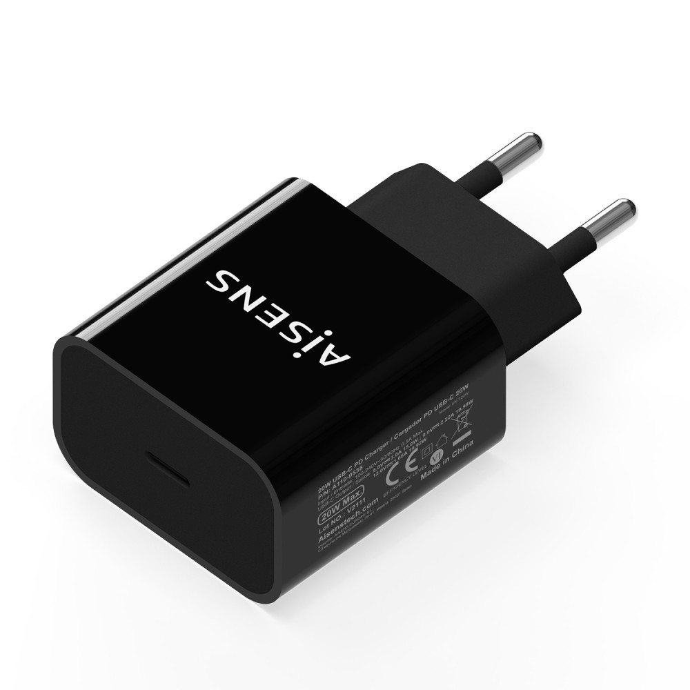 CARGADOR USB-C PD3.0 1 PUERTO 1xUSB-C 20W NEGRO AISENS A110-0538