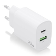 CARGADOR 20W 1xUSB-C PD3.0 1xUSB-A QC3.0 BLANCO AISENS A110-0754