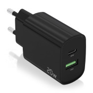 CARGADOR 20W 1xUSB-C PD3.0 1xUSB-A QC3.0 NEGRO AISENS A110-0755