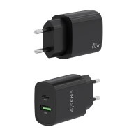 CARGADOR 20W 1xUSB-C PD3.0 1xUSB-A QC3.0 NEGRO AISENS A110-0755