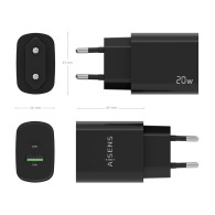 CARGADOR 20W 1xUSB-C PD3.0 1xUSB-A QC3.0 NEGRO AISENS A110-0755