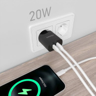 CARGADOR 20W 1xUSB-C PD3.0 1xUSB-A QC3.0 NEGRO AISENS A110-0755