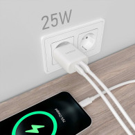 CARGADOR 25W 1xUSB-C PD3.0 1xUSB-A QC3.0 BLANCO AISENS A110-0758