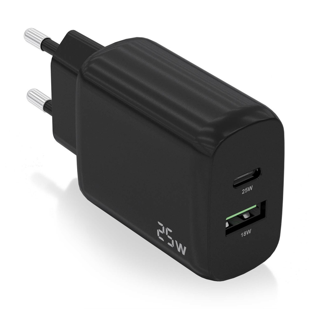 CARGADOR 25W 1xUSB-C PD3.0 1xUSB-A QC3.0 NEGRO AISENS A110-0759