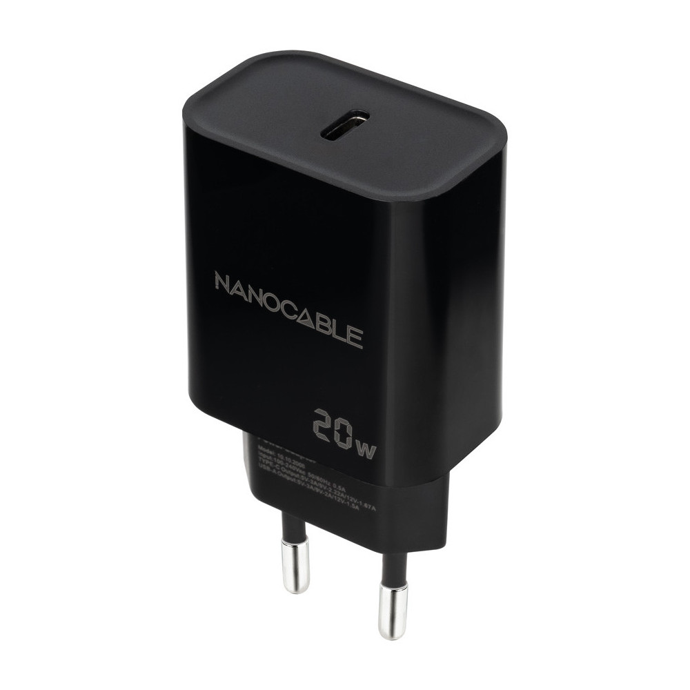 CARGADOR USB-C PD 20W NEGRO NANOCABLE 10.10.2006