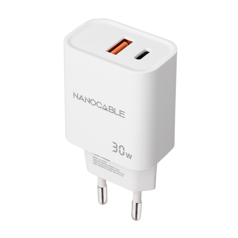 CARGADOR USB-C PD + USB-A QC 30W BLANCO NANOCABLE 10.10.2011