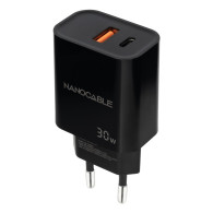 CARGADOR USB-C PD + USB-A QC 30W NEGRO NANOCABLE 10.10.2012