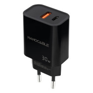 CARGADOR USB-C PD + USB-A QC 30W NEGRO NANOCABLE 10.10.2012