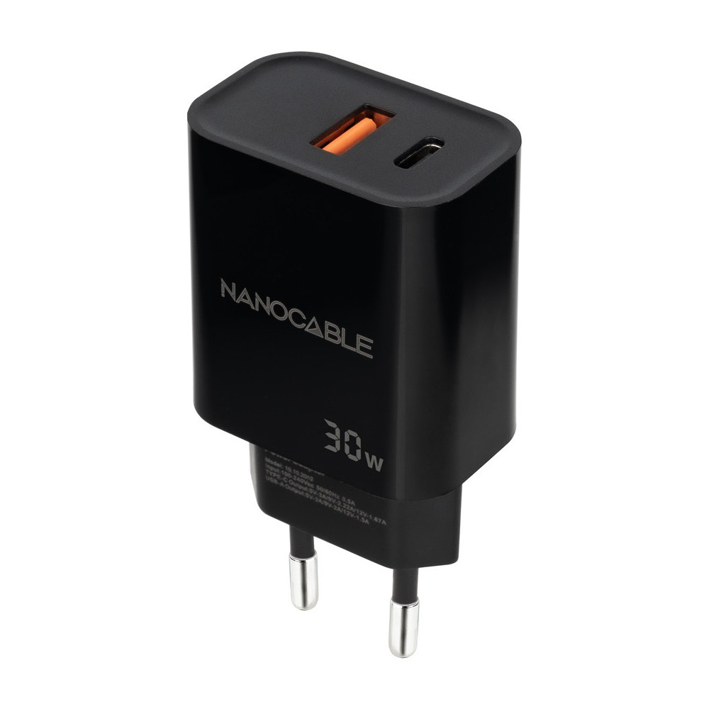 CARGADOR USB-C PD + USB-A QC 30W NEGRO NANOCABLE 10.10.2012