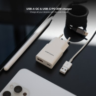 CARGADOR USB-C PD + USB-A QC 20W BLANCO NANOCABLE 10.10.2022