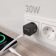 CARGADOR GAN 30W 1xUSB-C PD3.0 QC4.0 NEGRO AISENS ASCH-30W1P036-BK