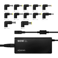 CARGADOR PORTATIL 90W AUTO 12 CONECTORES USB-A QC3.0 AISENS ASLC-90WAUTO-BK