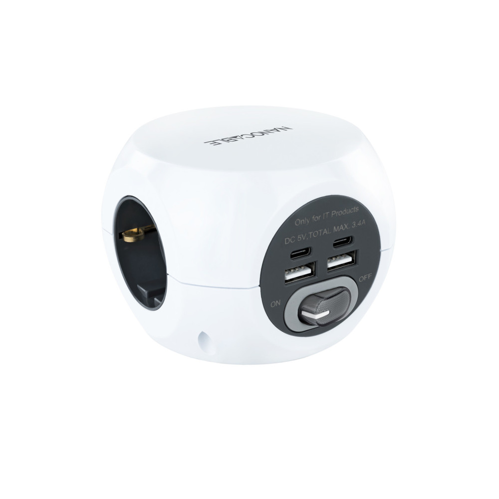 CARGADOR USB NANOCABLE 2USB-C + 2USB-A + 3ENCHUFES 16A BLANCO 10.37.0001