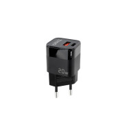 CARGADOR USB TOOQ PARED USB-C PD + USB-A QC 20W NEGROTQWC-QCPD20