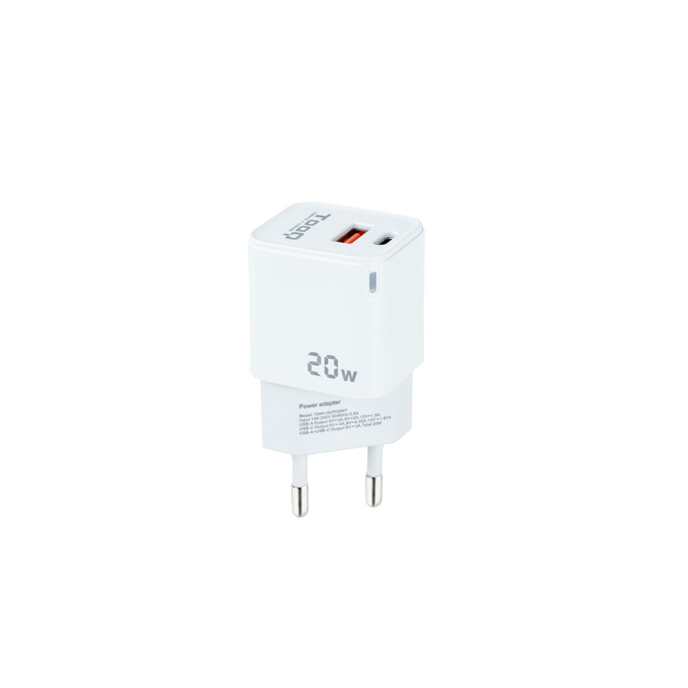 CARGADOR USB-C TOOQ USB-C PD + USB-A QC 20W TQWC-QCPD20WT