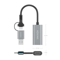 CONVERSOR USB-A+USB-C A HDMI USB-AM+USB-CM-HDMIH ALU GRIS 15CM AISENS A109-0913