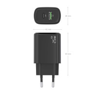 CARGADOR 25W 1xUSB-C PD3.0 1xUSB-A QC3.0 NEGRO AISENS A110-0912