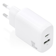 CARGADOR GAN 30W 1xUSB-C PD3.0 QC4.0 1xUSB-A QC3.0 BLANCO AISENS A110-0923