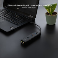 CONVERSOR USB3.0 A ETHERNET 3xUSB3.0 USB-A M-RJ45  NANOCABLE 10.16.4604