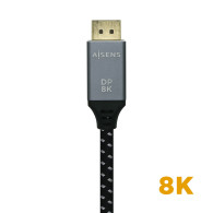 CABLE DISPLAYPORT V1.4 8K 60HZ DPM-DPM GRIS NEGRO 2.0M AISENS A149-0437