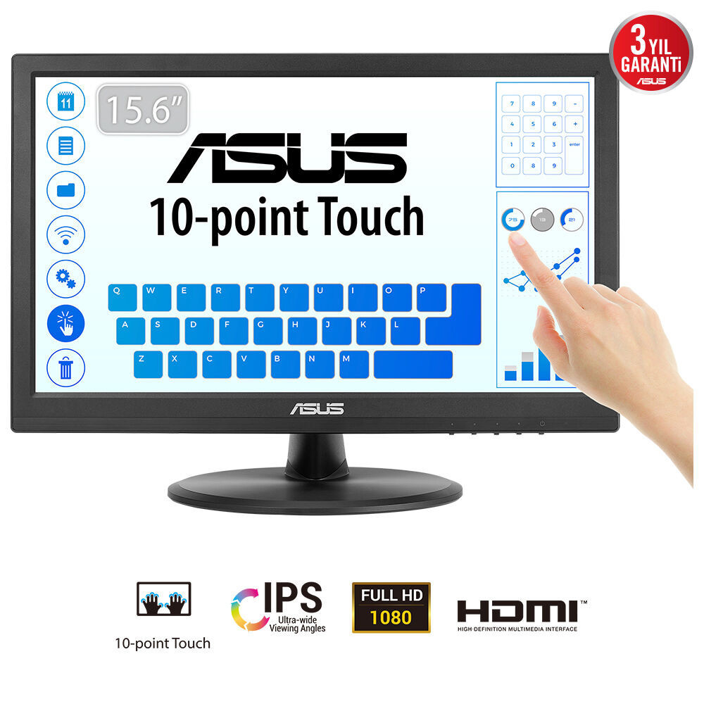 MONITOR 15.6 ASUS TACTIL PROFESIONAL VT169HE IPS FHD HDMI VGA NEGRO