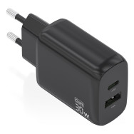 CARGADOR GAN 30W 1xUSB-C PD3.0 QC4.0 1xUSB-A QC3.0 NEGRO AISENS A110-0924
