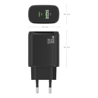 CARGADOR GAN 30W 1xUSB-C PD3.0 QC4.0 1xUSB-A QC3.0 NEGRO AISENS A110-0924