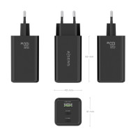 CARGADOR GaN 100W 2USB-C PD3.0 QC4.0 1USB-A QC3.0 NEGRO AISENS ASCH-100W3P052-BK