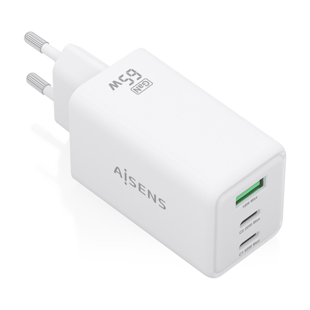 CARGADOR GAN 65W 2USBC PD3.0 QC4.0 1USBA QC3.0 BLANCO AISENS ASCH-65W3P072-W