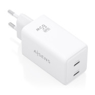 CARGADOR GaN 65W 2xUSB-C PD3.0 QC4.0 BLANCO AISENS ASCH-65W2P078-W